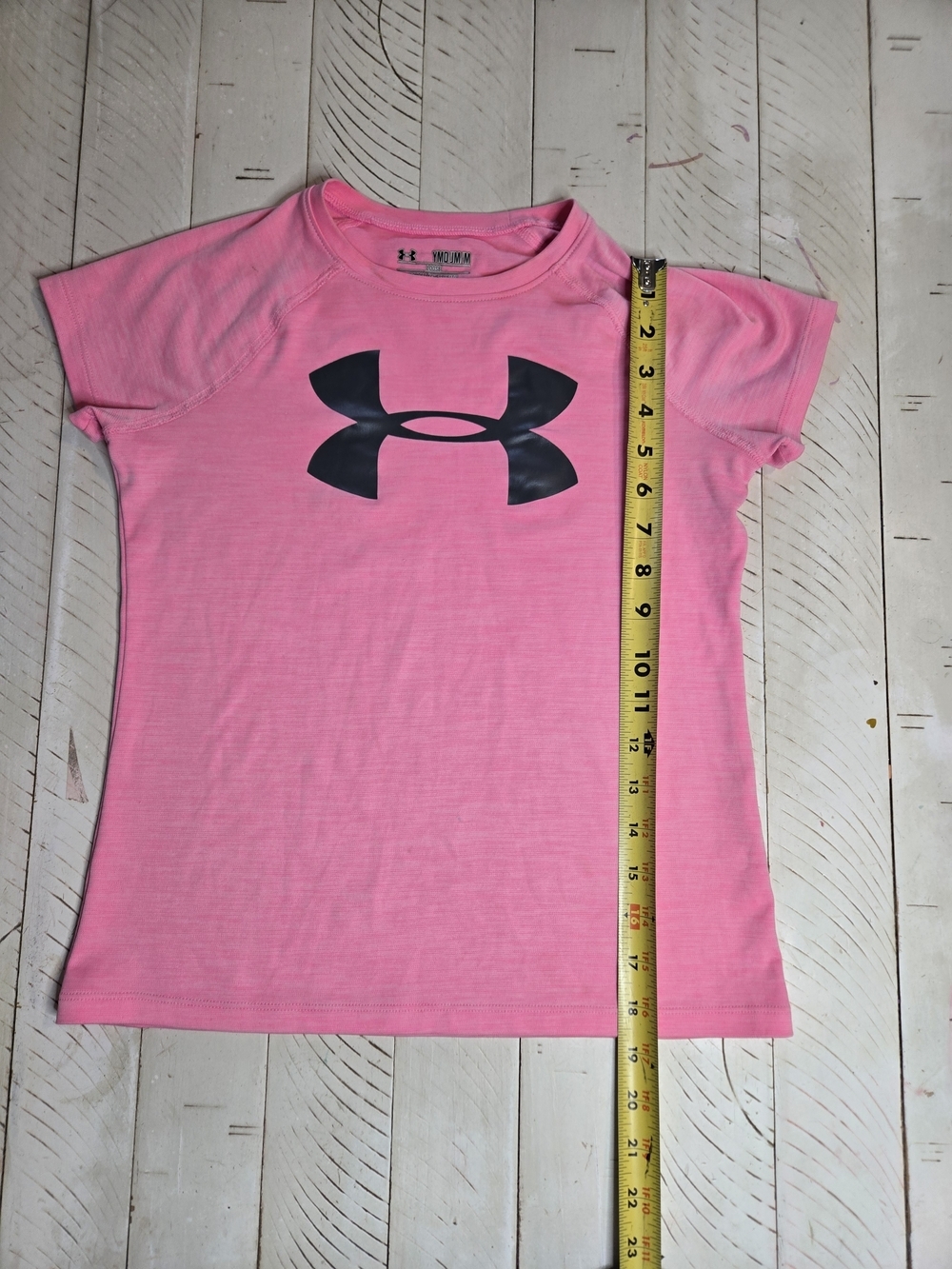 Under Armour Girls Youth Medium Pink HeatGear Logo Athletic Tee